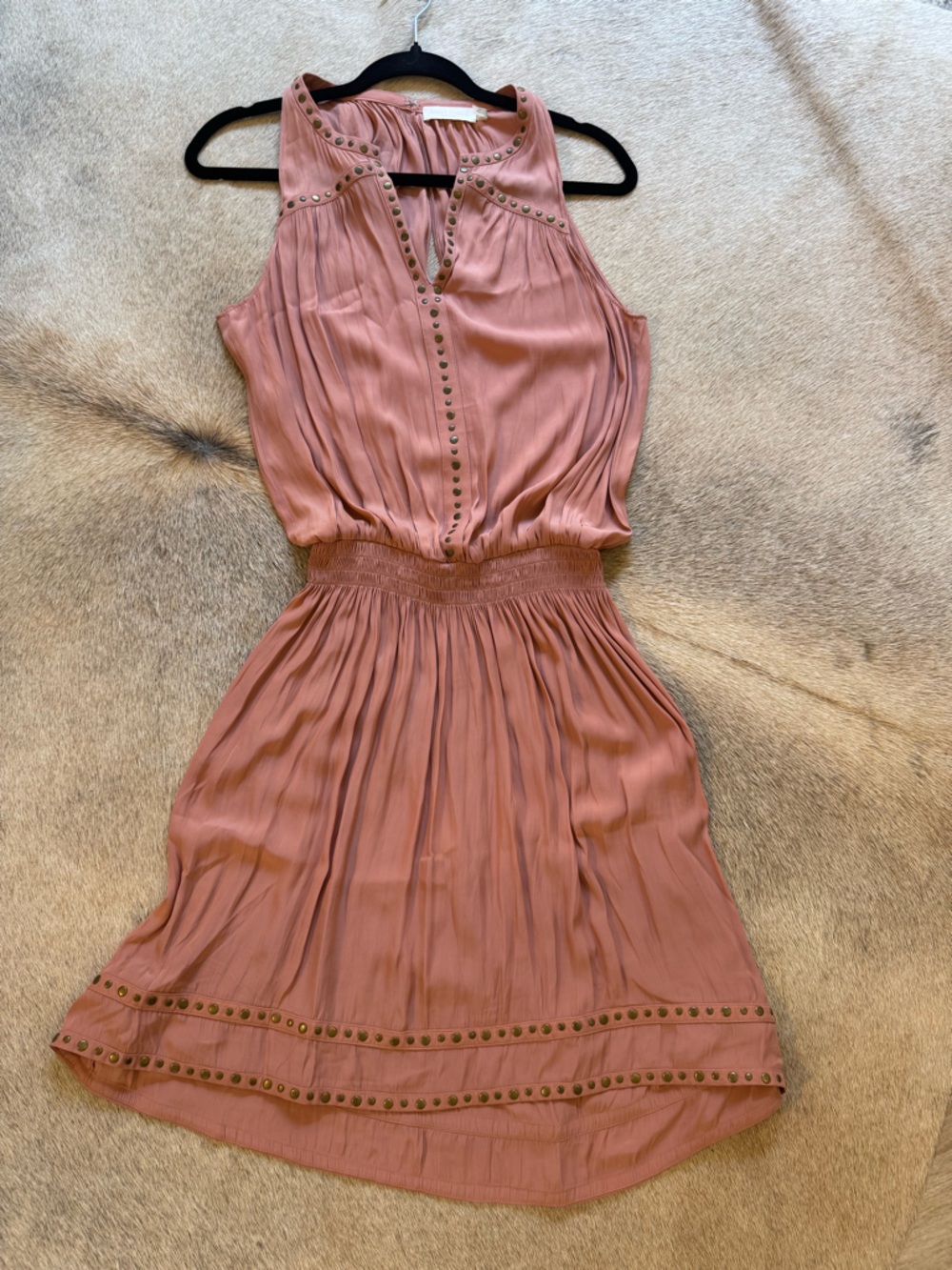 Ramy Brook Dusty Rose Sleeveless Stud-Trim Pleated Dress